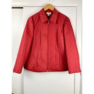 Talbots Woman Red Quilted Polka Dot Zip Up Jacket Size 12W